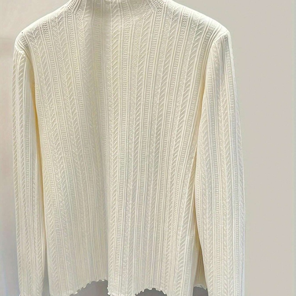 Cream Ribbed Knit Mock Neck Sweater
